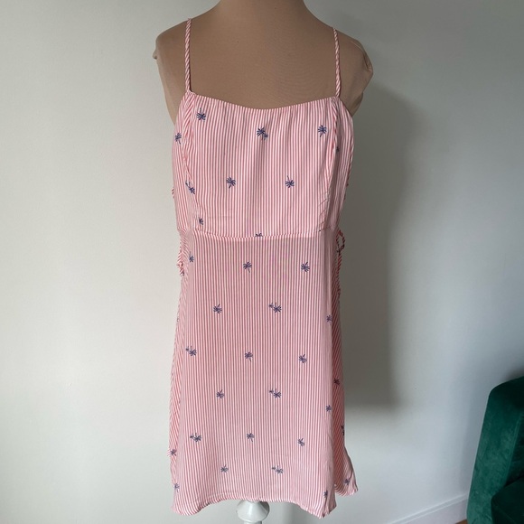 Free People Red White Pinstripe Palm Tree Print Side Ties Mini Dress Size Med - Picture 1 of 8